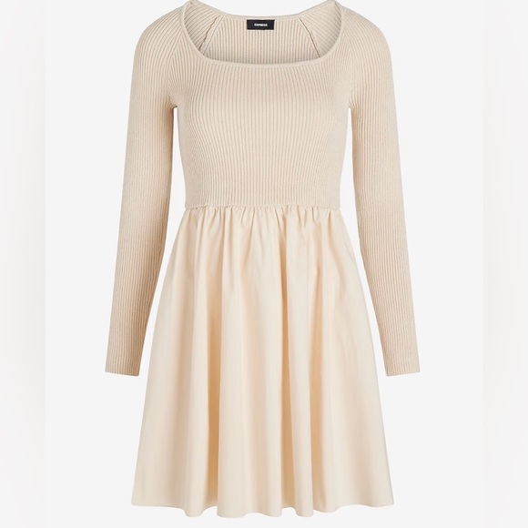 Express Ribbed Square Neck Poplin Mini Dress Size Large - Picture 5 of 8
